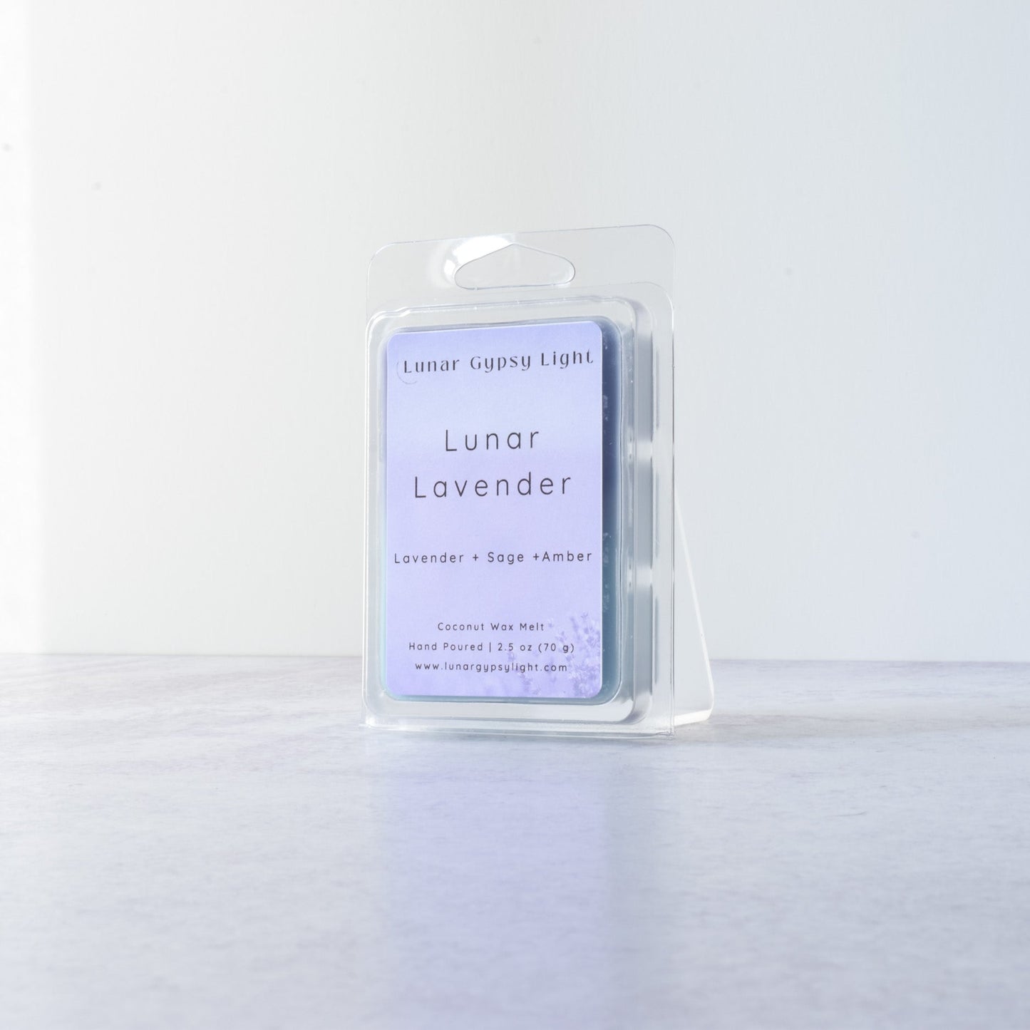 Lunar Lavender Wax Melt packaging on a white background